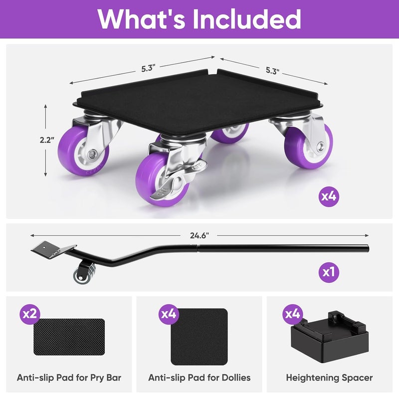 SGIP Heavy Duty Furniture Movers with Wheels, Carbon Steel Furniture Moving Dollies Wheels Casters Rollers, Lift and Wheel Combo Furniture Movers, Furniture Sliders Lifter, Max Load 2000 LB (5.3 x 5.3 IN) - Image 3